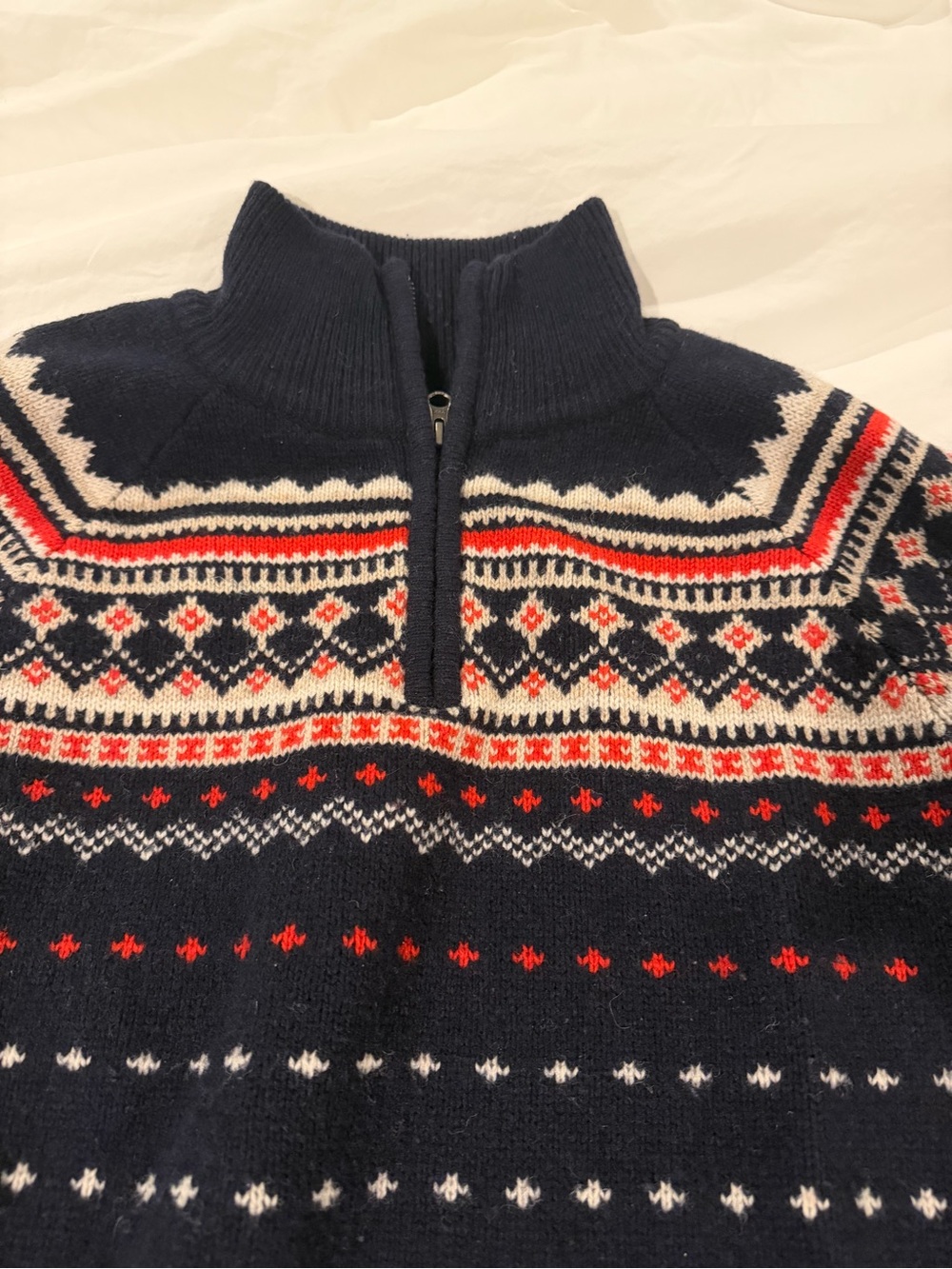 J. Crew Navy Fair Isle Half-Zip Sweater with Red & White Accents Size Medium - Picture 3 of 6